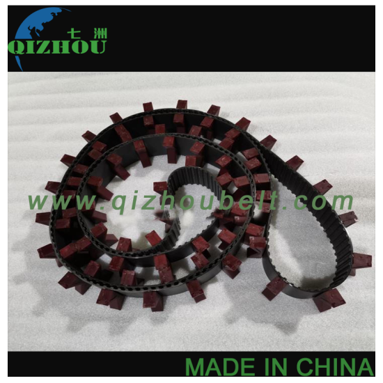 Black Color H Model PU Timing Belt With Customized Shape Dark Red Baffles - Click Image to Close