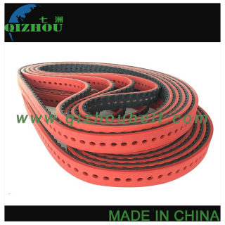 Special Processing Red Rubber Coated Saw Tooth Timing Belt With Hole