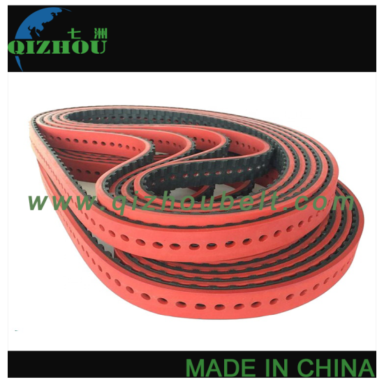 Special Processing Red Rubber Coated Saw Tooth Timing Belt With Hole - Click Image to Close